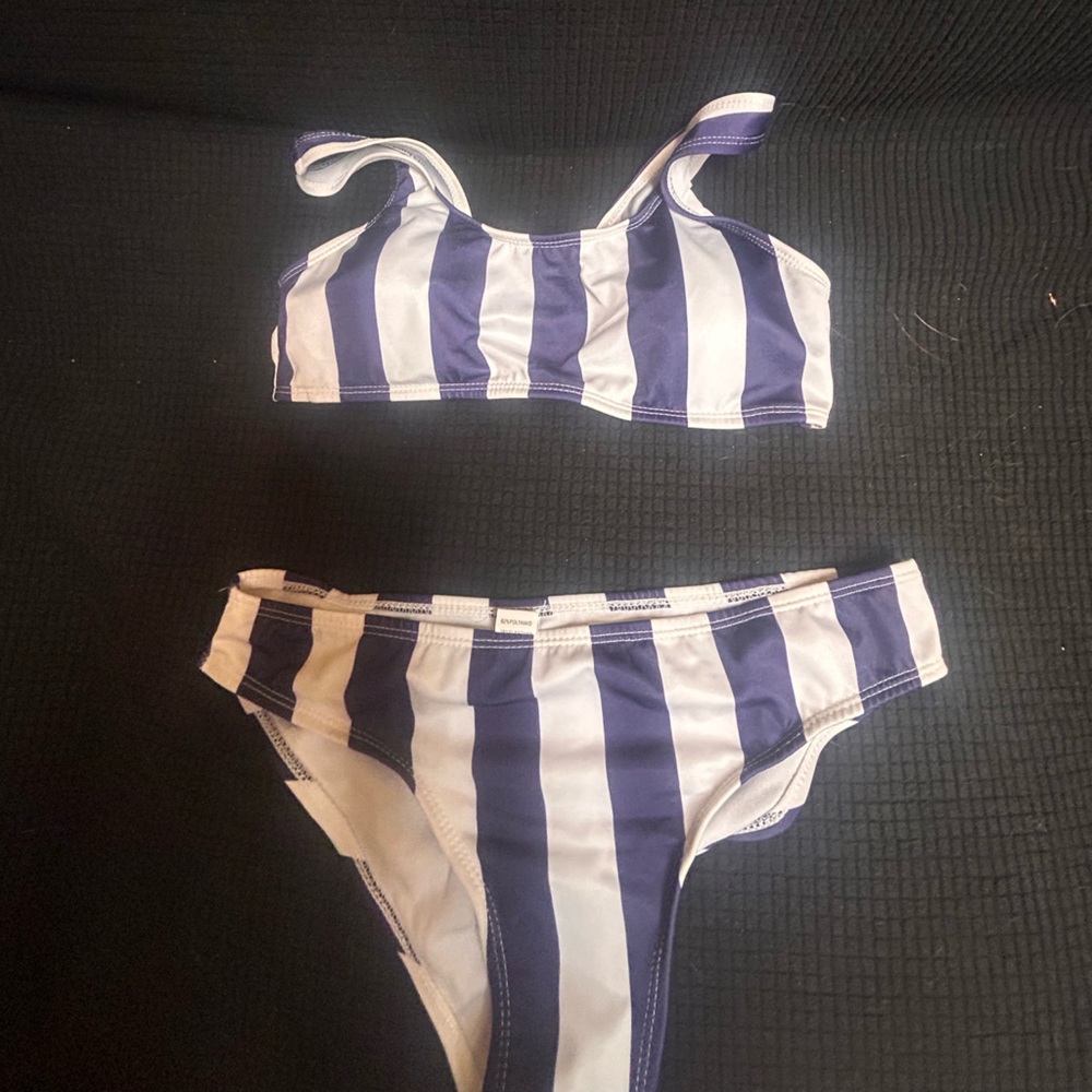 Striped Blue and White Bikini Set